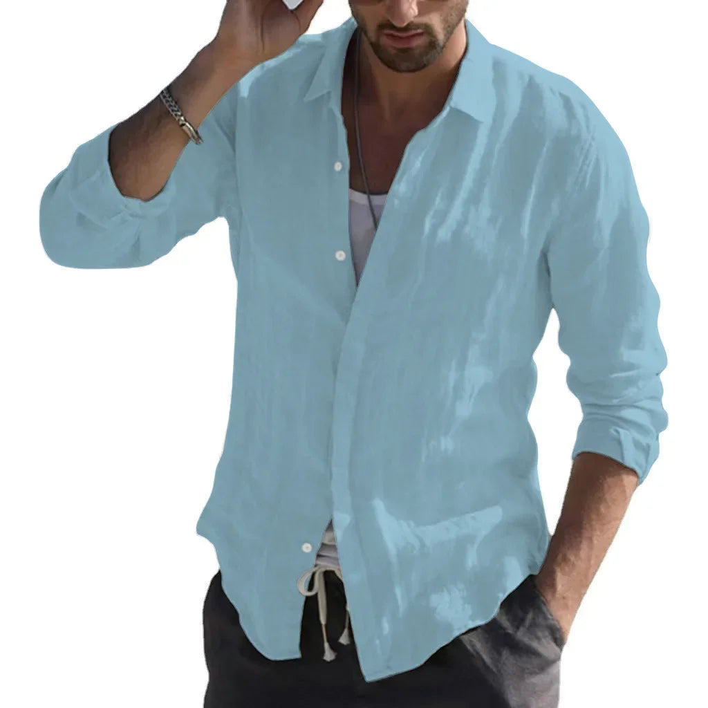 2023 Men's Casual Long Sleeve Cotton Cardigan Shirt
