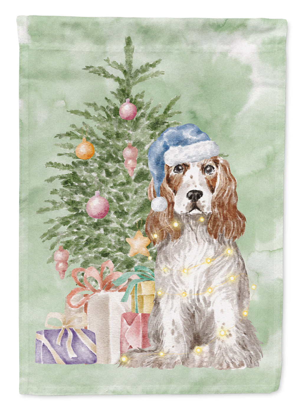 Cocker Spaniel English Red White Christmas Presents and Tree Garden Flag