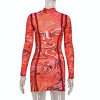 Gradient Long-sleeved Pullover Dress with Round Neck | Streetwear