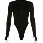 Sexy Black Long Sleeve Zipper Bodysuit for Women