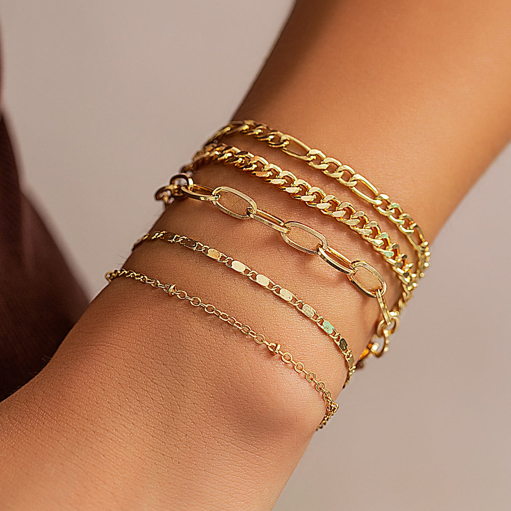 Gold Chain Bracelet 5-Piece Set for Women