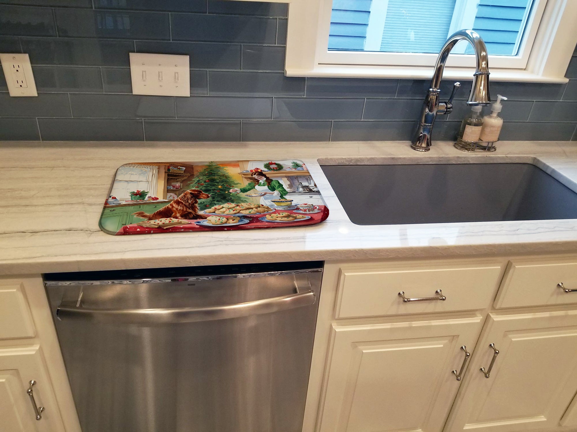 Irish Setter Christmas Cookies Dish Drying Mat