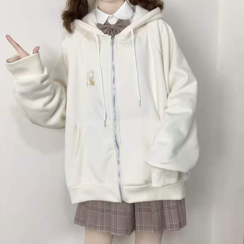 Embroidered Hooded Cardigan Sweatshirt | Streetwear