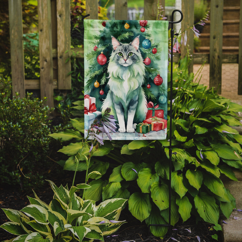 Oriental Longhair Cat By the Christmas Tree Garden Flag
