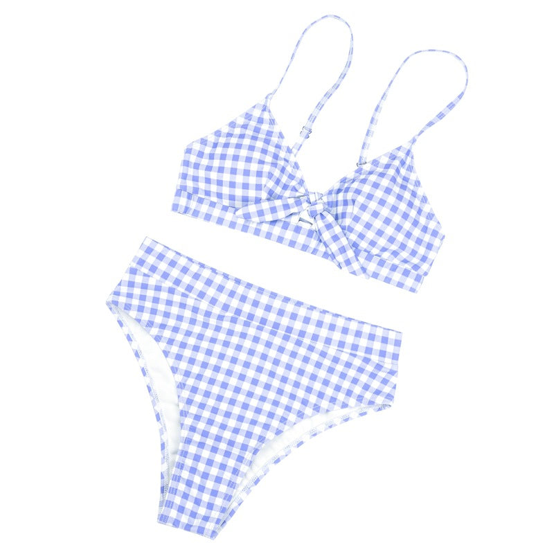 Sexy High-Waisted Plaid Bikini Swimsuit for Women