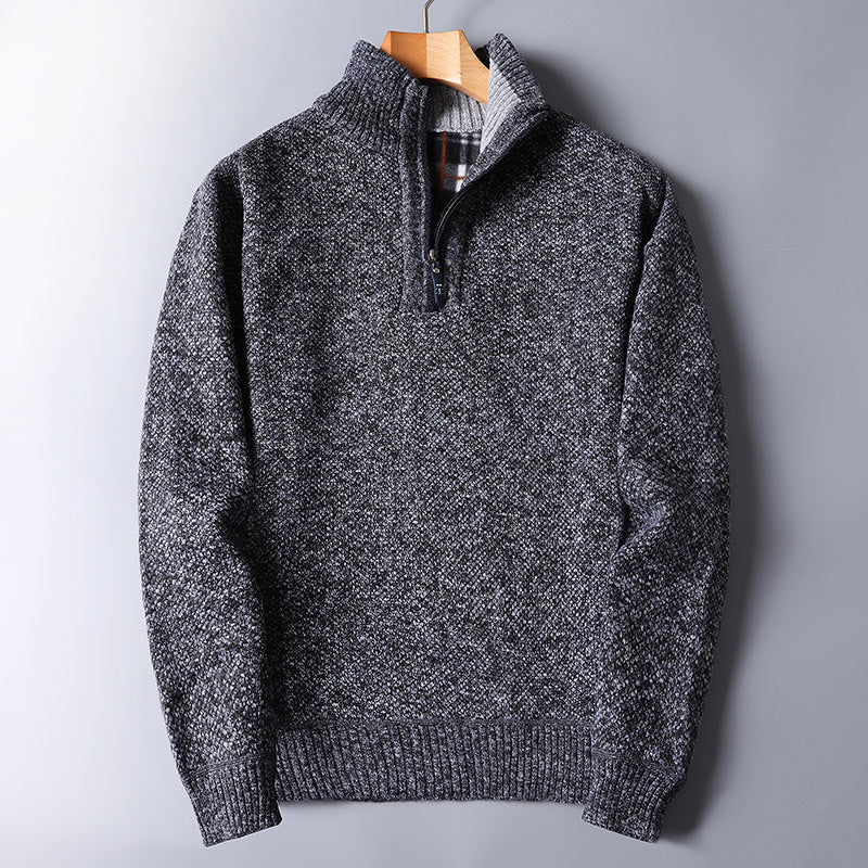 Plush Men's Zipper Sweater with Loose Knit Coat
