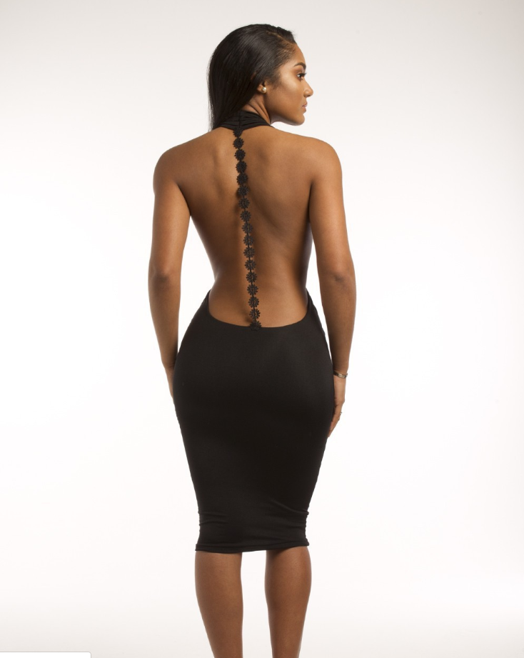 Black Midi Dress with Open Back