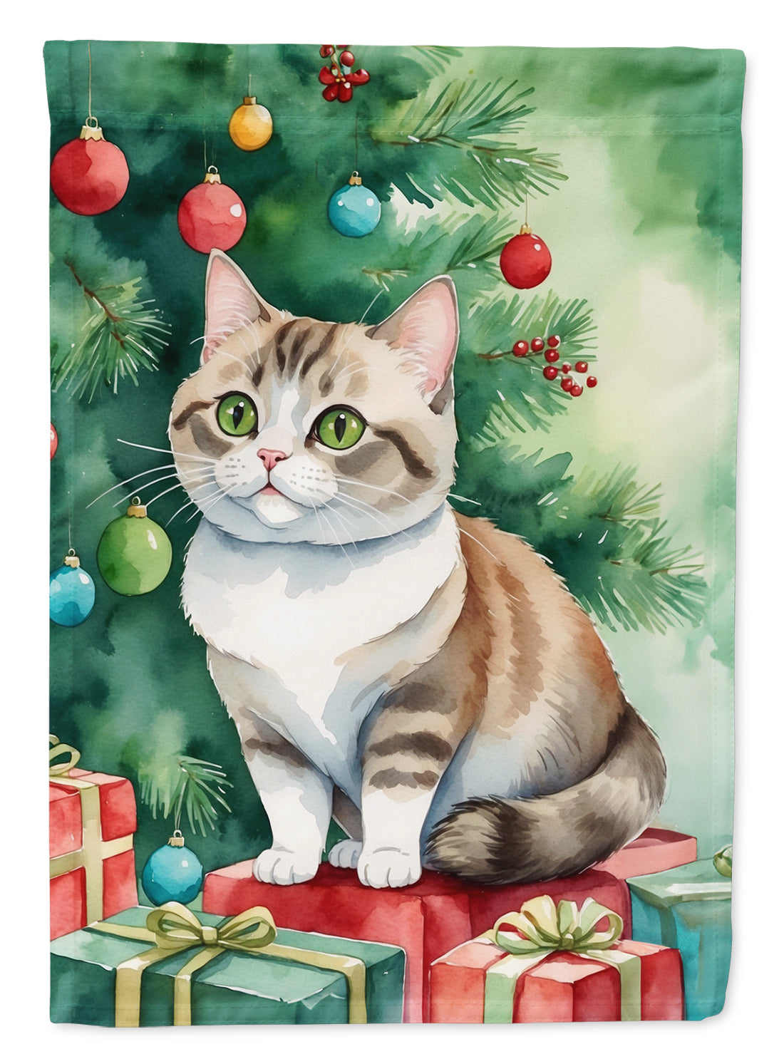Munchkin Cat By the Christmas Tree Garden Flag