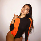 Color Block Long Sleeve Bodysuit for Women