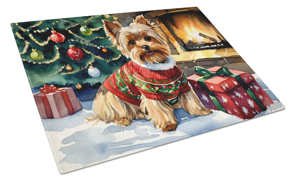 Yorkshire Terrier Cozy Christmas Glass Cutting Board