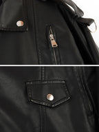 Sungtin Women's Black Faux Leather Jacket with Belt