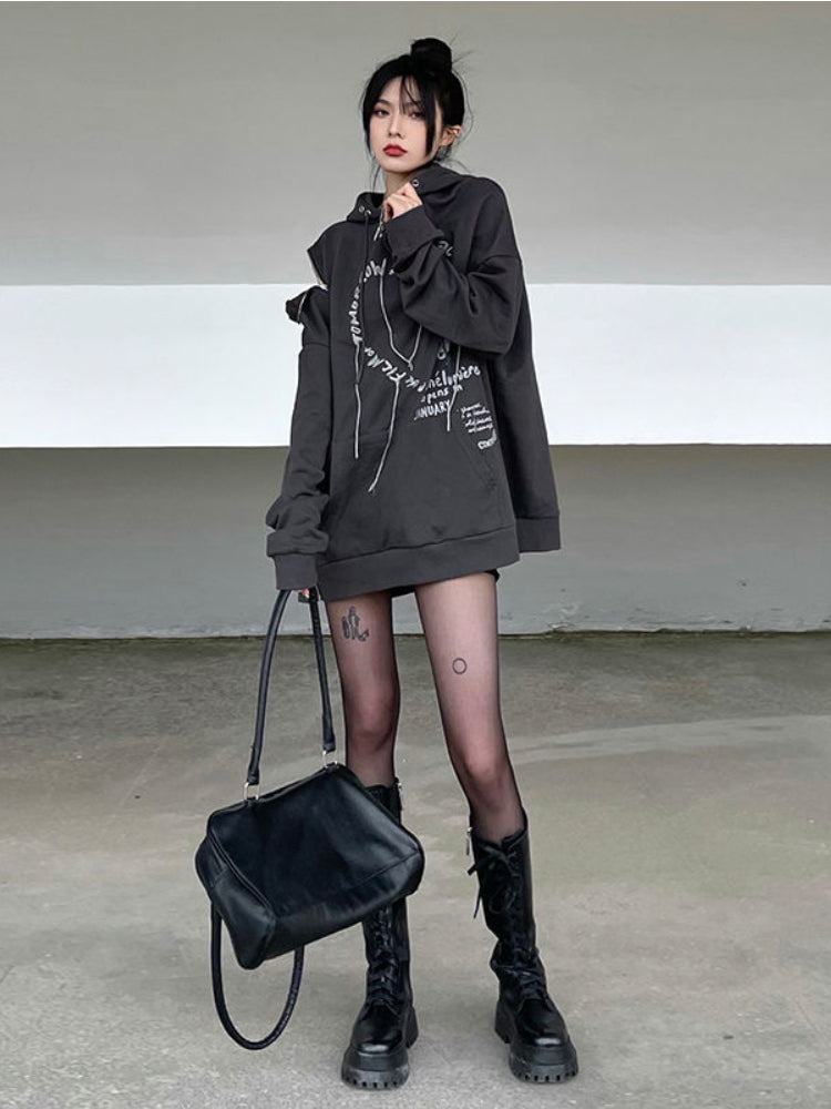 Gothic Punk Oversized Hooded Sweatshirt for Women | Streetwear