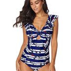 Plus Size E Cup Sexy Striped One-Piece Swimsuit