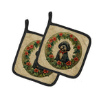 Portuguese Water Dog Christmas Flowers Pair of Pot Holders