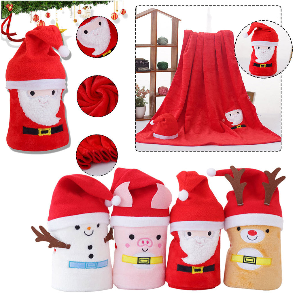 Christmas Reindeer Snowman Pig Hat Fleece Blanket | Embroidered Cap