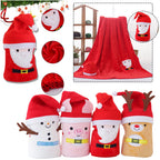 Christmas Reindeer Snowman Pig Hat Fleece Blanket | Embroidered Cap