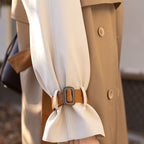 Mid-length Khaki Trench Coat with Belt and Lapel