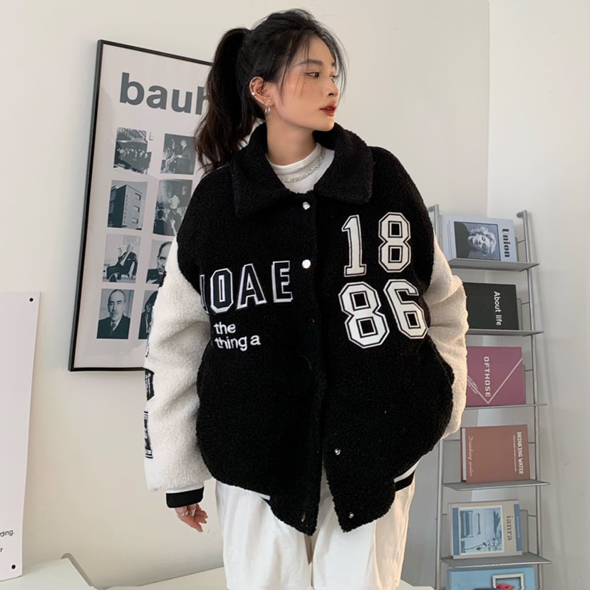 Embroidered Thick Warm Lamb Wool Cotton Coat