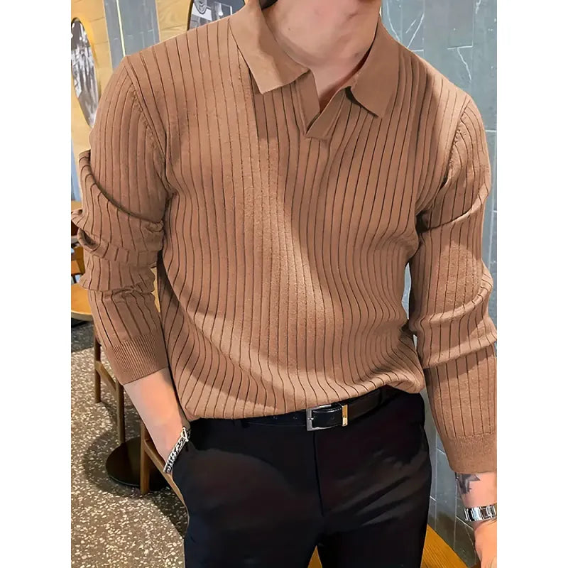 Lapel Texture Stretch Slim Knit Polo Shirt