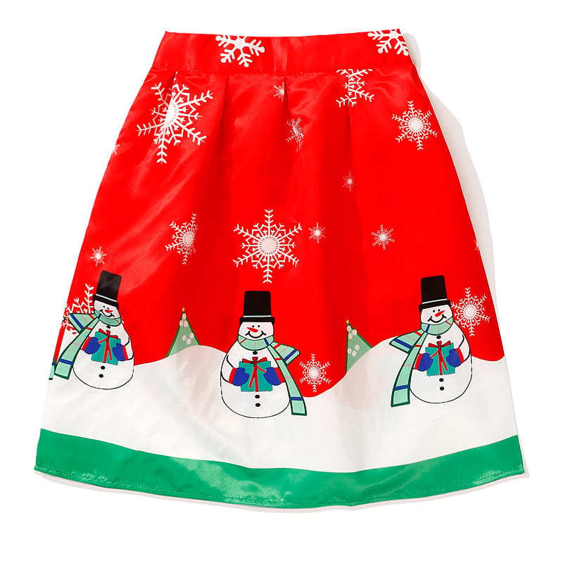3D Christmas Snowman A-Line Midi Skirt with Elastic Waist