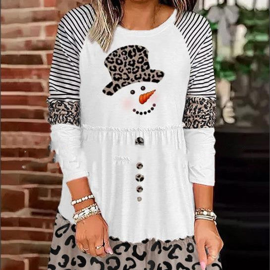 Christmas Print Long Sleeve Pullover Dress | Streetwear