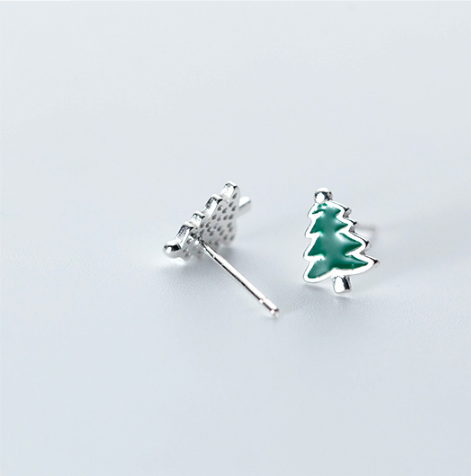 Silver Christmas Tree Stud Earrings for Women