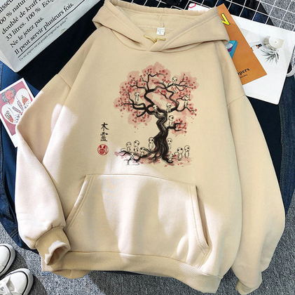 Autumn and Winter Peach Tree Polyester Hooded Sweater