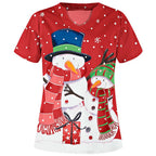 Christmas Print V-Neck Short Sleeve Shirt for Women