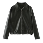 Women's Black Leather Traf Jacket - Casual Streetwear