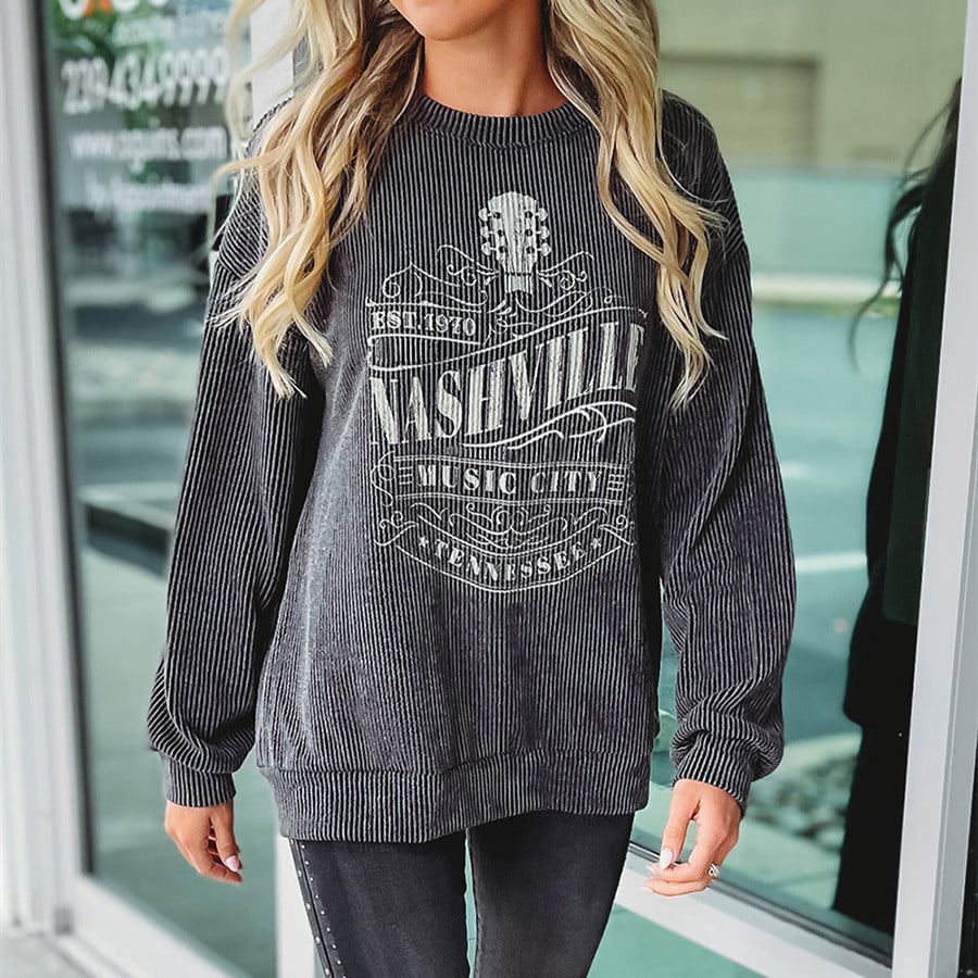 Women's Round Neck Long Sleeve Pullover Top | Streetwear