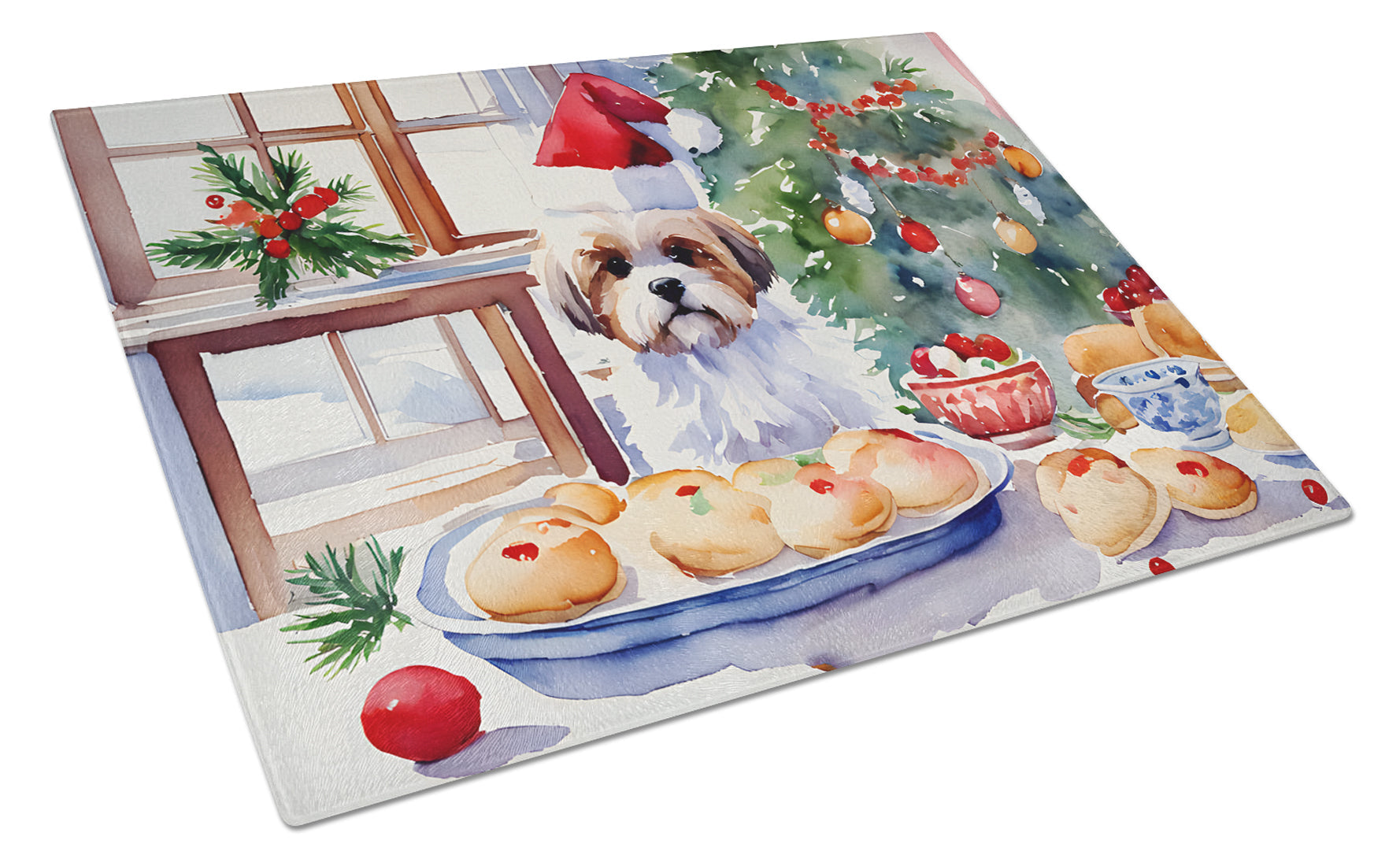 Lhasa Apso Christmas Cookies Glass Cutting Board