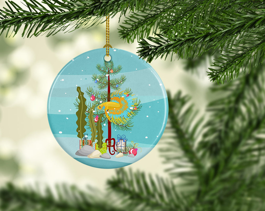 CrownTail Betta Merry Christmas Ceramic Ornament