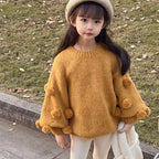 Pink Lantern Sleeve Sweater for Girls - Western Style
