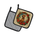 Irish Terrier Christmas Flowers Pair of Pot Holders