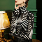 Slim Striped Print Turtleneck Lace Bottoming Shirt for Women