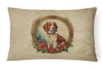 Brittany Spaniel Christmas Flowers Throw Pillow