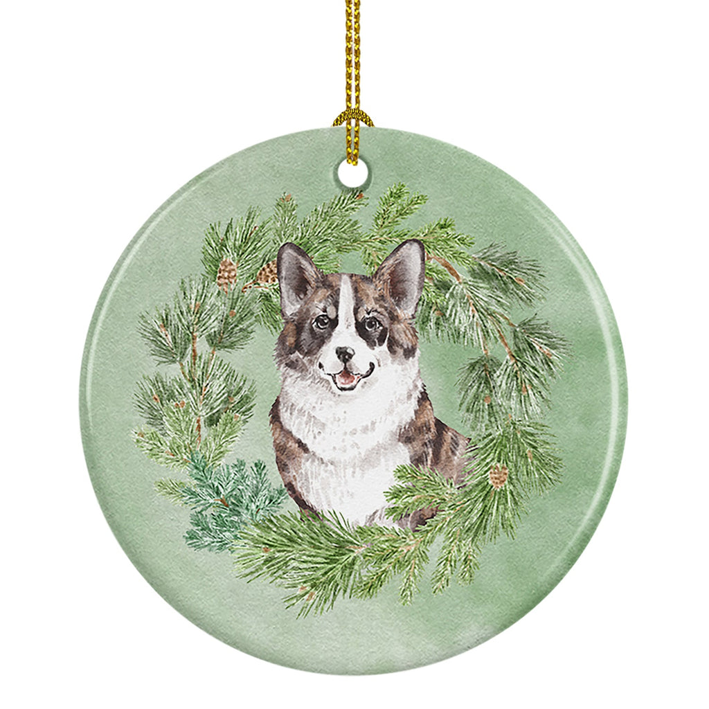 Corgi Brindle Christmas Wreath Ceramic Ornament