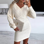 European American V-neck Wool Dress