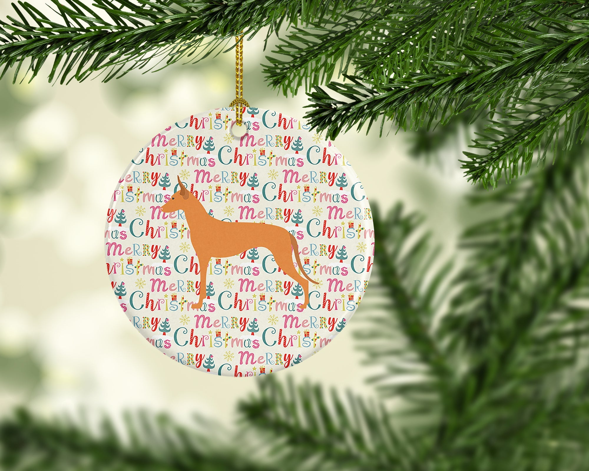 Pharaoh Hound Merry Christmas Ceramic Ornament