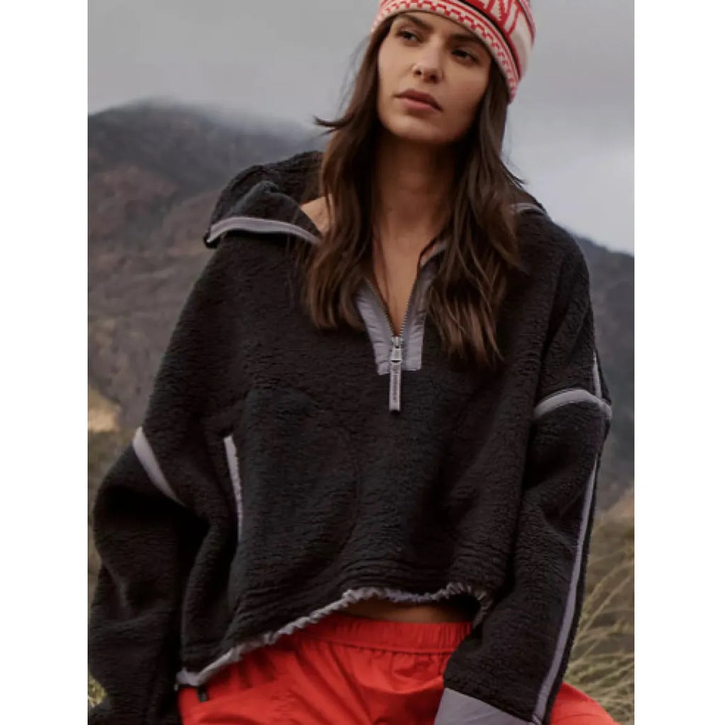 European & American Contrast Color Zipper Lamb Wool Sweatshirt | Streetwear