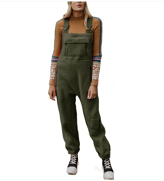 Fleece Suspenders Skinny Pants
