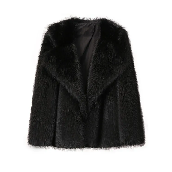 Women's Lapel Leather Fur Coat with Artificial Wool Lining