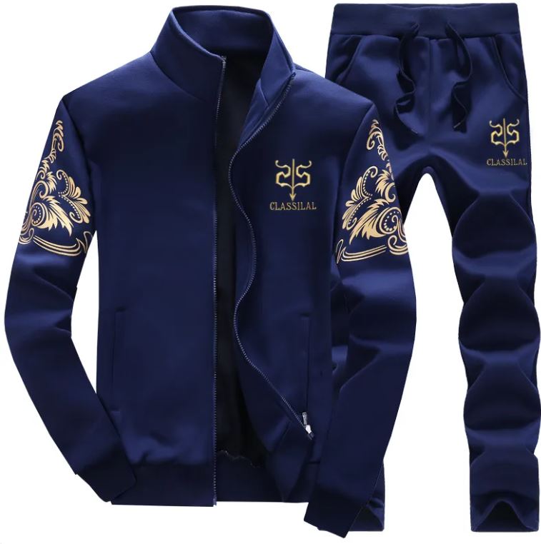 Men's sportswear set, casual cardigan jacket, thick warm outdoor sports shirt, pants, two-piece set