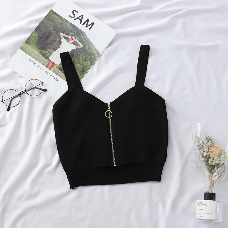 Knit Zip-Front Camisole Crop Top