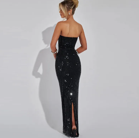 Strapless Backless Bodycon Maxi Dress with Side Split