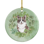 Corgi Brindle Christmas Wreath Ceramic Ornament