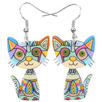 Colorful Painted Cat Drop Earrings