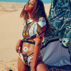 Women's Black Multi-Strap Printed Long Sleeve Bikini