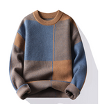 Men's Round Neck Thick Sweater with Geometric Design