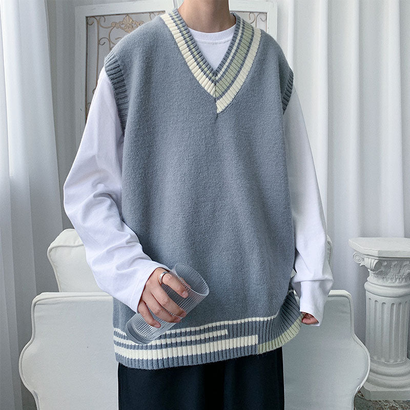 2023 Men's Loose Knit Sweater Vest - Korean Fashion